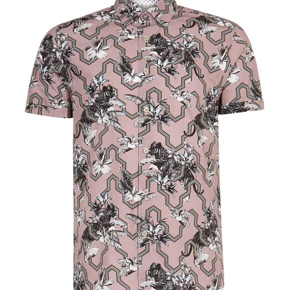 Ted Baker London Men's Stefan Tiger Mash Up Slim Fit Short Sleeve Shirt 6/XXL - Picture 2 of 10